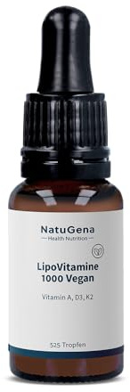 NatuGena Lipo Vitamine 1000 vegan, Lipsomal formuliert mit Vitamin D3, K2 & A, 370 Tropfen/15 ml (Familien Packung)