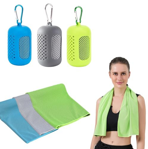 Gym Towels, 3 Pack Cooling Towel Soft Microfiber with Portable Silicone Sleeves, Breathable Instant Towels, Microfiber Soft Quick Dry Gym Towel for Sport Camping Swim Fitness(30 x 90cm, 3 Colors)