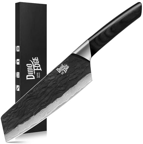 dimoedge Damast Kochmesser, 17,8 cm Scharfes Japanisches Messer mit Gehämmerter Klinge und Pakkawood-Griff, Küchenmesser Profi Bunka Messer mit Geschenkbox, Schwarz