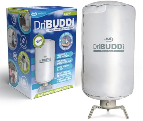 JML DriBUDDI Compact Electric Clothes Dryer - Heated Clothes Airer with Cover for Laundry Drying, Portable Rack Holds 10Kg of Clothing - Saves Ironing Packs Away Easily, For Line Dried Clothes Indoors