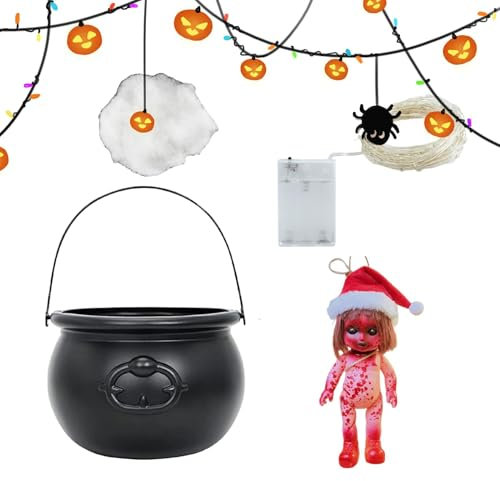 Vgvgaj Häxa kittel krukor, halloween svart kittel krukor | robust konstruktion skrämmande rekvisita för entrébord, halloweenfest, TV-skåp, öppen spis