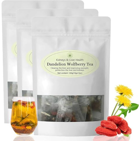 Dandelion Wolfberry Tea, Dandelion Wolfberry Tea Organic -Seven Herbal Ingredients Natural Blend, Kidneys & Liver Health Tea 120g per Pack (3Bag)