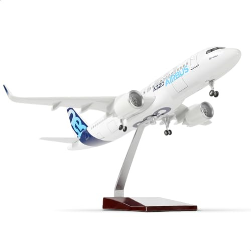 QIYUMOKE 1/100 skala A320 prototyp modell flygplan -formgjuten flygbuss A320 modell plankit med stativ (14 tum l) förbyggt modellflygplan för vuxna – flygplans-kreativa presenter,