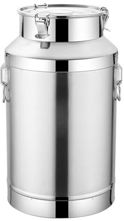 AZMANI 304 Stainless Steel Milk Can 5-10L Milk Bucket Wine Pail Oil Barrel Tote Jug with Sealed Lid And Carry Handle Milk Pots Kettles Food Jars Canisters Silver,Silver,5L