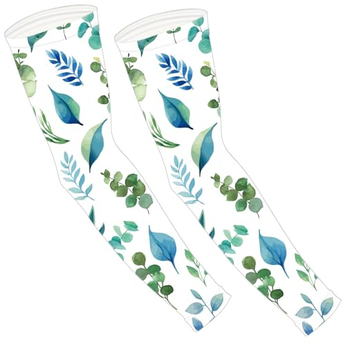 CREATCABIN Garden Sleeves Maniche Rinfrescanti Manicotti Protezione Solare UVFoglie Maniche Anti-Spina Maniche Traspiranti con ForoIl PolliceUomini e Donne Fattoria Calcio Pallavolo Sport 49x13cm