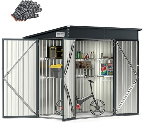 RELAX4LIFE Metall Geräteschuppen 2 Türen, 235x117x185 cm, Outdoor-Werkzeughaus mit geneigtem Dach, Belüftungsfenstern & Innen- und Außentürverriegelungen, Wind- & regensicher (Dunkelgrau)