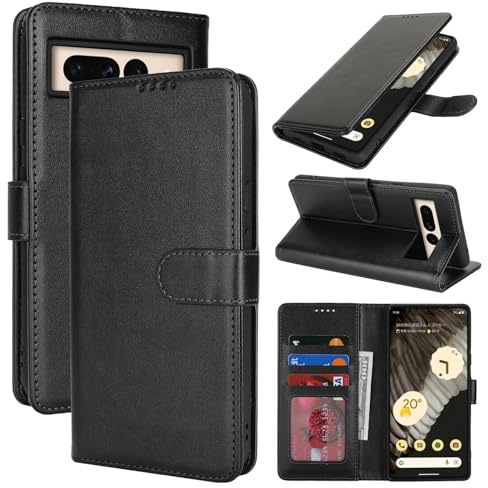 Zouzt Hülle für Google Pixel 7 Pro, Premium PU Leder, Schwarz | Handyhülle mit Kartenfächern, Magnet Klapp Schutzhülle, Stoßfeste TPU-Innenhülle, Frauen Männer, Leather Wallet Phone Case