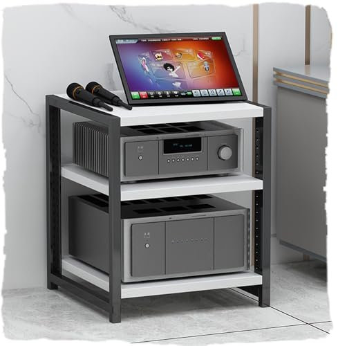 IMUNKT HiFi Regal Ständer, Audio-Regal, AV-Regal, Plattenspieler Rack, TV-Schrank, 3/4/5/6 Ebenen, Haus Büro Medienstände, Stereo Komponenten-Rack, Höhenverstellbar(White,40cm-16in)