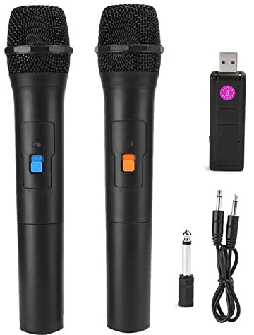 Trådlösa Mikrofoner 2 i 1 VHF Universal Handhållen Mikrofon Trådlös Mikrofonset Karaoke Tal Plug And Play 50 M Räckvidd USB-mottagare Svart (1 till 2)