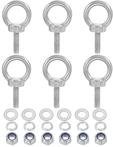 PATIKIL M6 x 20mm Eye Bolt with Nut, 6 Pack 304 Stainless Steel Lifting Shoulder Eyebolt Lift Thread Screws for Hanging, Silver