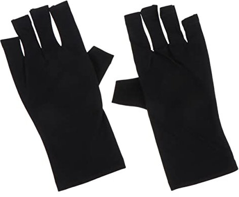 FRCOLOR Uv Protection Fingerless Gel Nail Gloves for Manicure, Short Thick Black Gloves for Gel Light Curing and Sun Protection, Hand Care for Women Nail Art