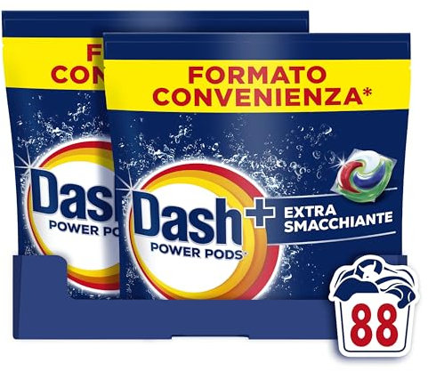 Dash Power Pods Detersivo Lavatrice In Capsule, Extra Smacchiante, 88 Lavaggi (2x44), Rimuove anche le macchie secche da 7 giorni, per una pulizia impeccabile