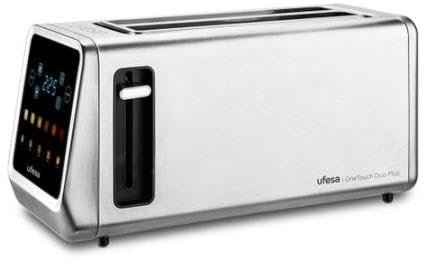 Ufesa One Touch Duo Plus, Tostador Digital 1400W, 2 Ranuras, Pantalla LED, 6 Niveles, Funciones Pan, Bagel, Muffin, Gofre, Recalentar, Descongelar, Memoria, Bandeja Recogemigas