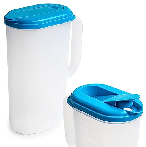 Acan Tradineur - Jarra de plástico para Servir Agua, Bebidas frías, Incluye línea de Medida, frigorífico, Cocina, Fabricada en España, translúcida - 2 litros - 24,5 x 19 x 9 cm - Color Aleatorio