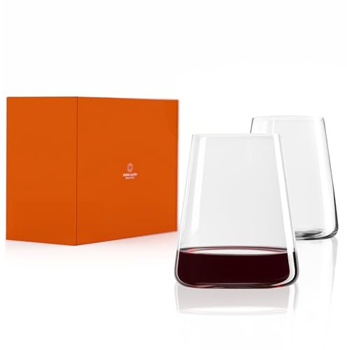 Stölzle Lausitz Power Rotweinbecher stiellose Weingläser 520 ml, 2er-Set | Rotweinbecher und stiellose Weingläser für Rotwein und Aromaentfaltung, aus Kristallglas, stoßfest & spülmaschinengeeignet