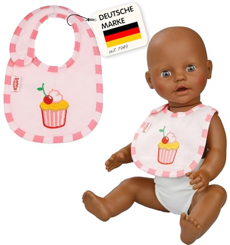 Heless 255 - Accessoires pour poupées Bavoir Emily's Cupcake, en Rose et brodé, Convient aux poupées et aux doudous de Toutes Tailles