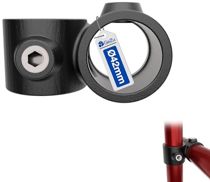 GeZu Impex Raccordo Incrociato A 90 Gradi Ø42mm | Zincato a Caldo Rivestimento In Polvere Nera Morsetto per Tubo Unione Incrociata 90° Fitting con Morsetto a Chiave