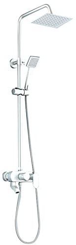 Soffione doccia ad alta pressione da 8 con soffione a pioggia e tubo flessibile in acciaio inossidabile da 5 piedi, soffione doccia anti-perdita regolabile in altezza/angolazione con supporto (A)