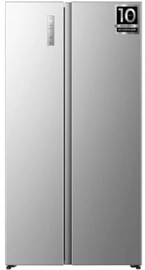 Hisense RS3P538NAIE Kühl-Gefrierkombination/Side by Side/Freistehend/ 527 L/EEK: E/ 39 dB/Perfekt Kitchen Fit/Boden-Kühlsystem/Meta-Tech Cooling/Total No Frost/ (BxHxT): 91,1×178,6×60 cm/Grau