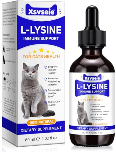 L-Lysine for Cats, 60ml L-Lysine Drops for Cats, Immune Support Supplement, Allergy Relief, Sneezing, Cold, Runny Nose, Feline Respiratory, Natural Antibiotics for Kittens