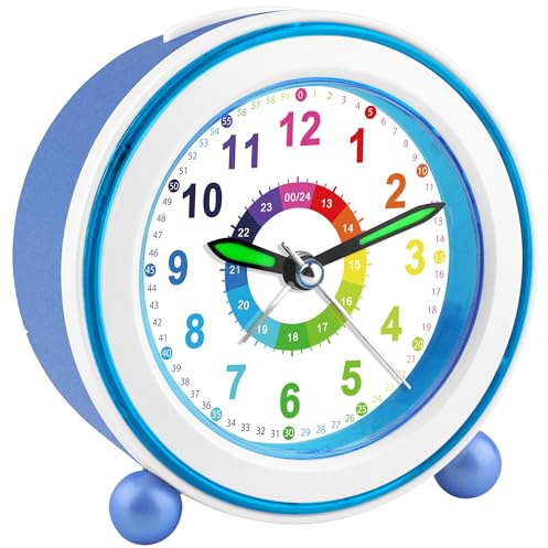 GUUMUXIN Réveil Analogique sans Tic-Tac avec Veilleuse, Horloge de Chevet avec Snooze, Réveil Éducatif à Piles pour Garçons et Filles