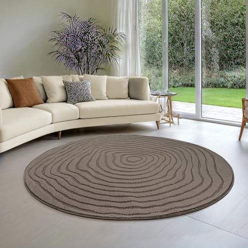 the carpet Everest - Moderner Kurzflor Teppich Hoch-Tief-Struktur, 3D-Effekt, weiche Oberfläche und hohe Flordichte, ideal für Wohnzimmer & Schlafzimmer, Braun, 120 cm Rund