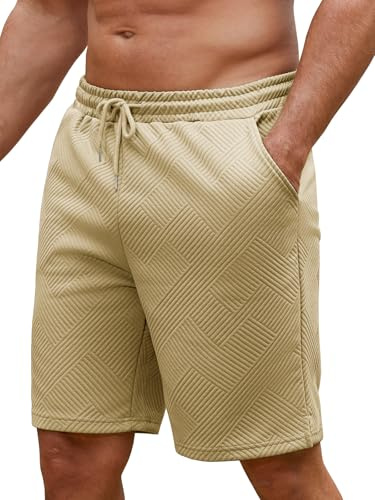 Vorvowry Mens Textured Knit Shorts Casual Summer Lounge Short with Drawstring Elastic Waist Athletic Jogger Short with Pockets