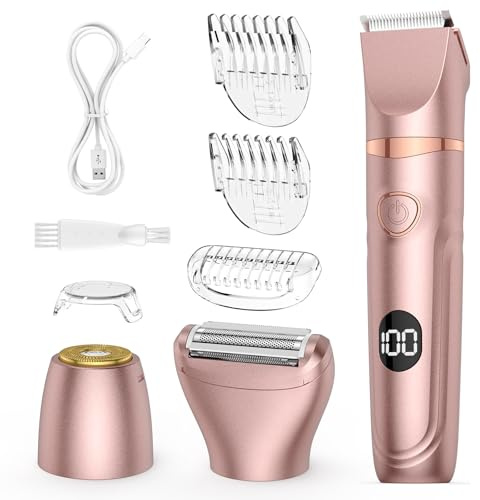 Lady Shaver für Frauen, 3-in-1-Bikini-Trimmer für Frauen zur Nass- und Trockenanwendung, elektrischer schmerzfreier Rasierer für Beine, Körper, Intimbereich und empfindliche Haut (Rosa)