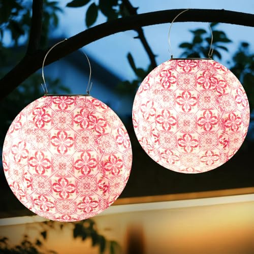 2 Stück Solar Lampions Außen Wetterfest, 25 CM Solarlampen für Außen, Lampions Solar Außen, Wasserdicht Solarlampions für außen Hängend, für Draußen, Garten, Hof, Hochzeit