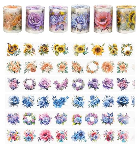 YALiya 6 Pezzi Washi Tape Scrapbooking, Nastro Adesivo Decorativo, Scrapbooking Autocollant, Adatto per Essere Applicato su Superfici Quali Articoli di Cancelleria e Scatole di Immagazzinaggio