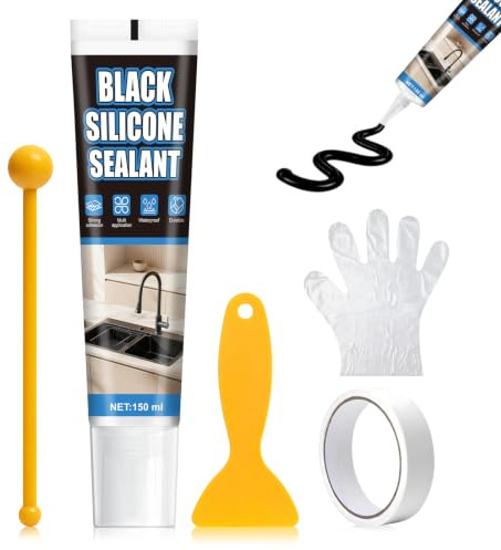 Miioto 150ML Silikon Schwarz Küche, Sanitär silikons, Schwarzes Silikon | Wasserdicht & Elastisch, Silikons Badezimmer für Bad, Dusche Küche, Fenster, Waschbecken und Andere
