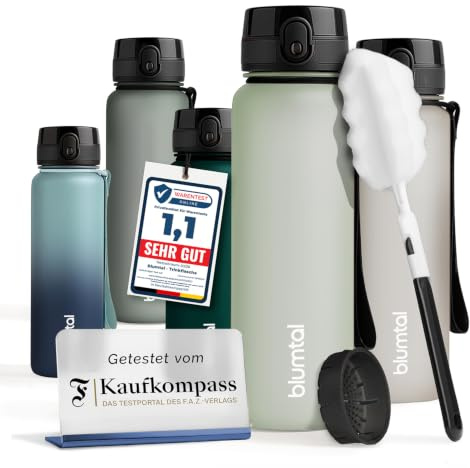 Blumtal Trinkflasche 800ml – Im F.A.Z. Kaufkompass getestet – hellgrün | Tritan Trinkflasche Sport & Outdoor - Sportflasche BPA-frei - Gym Flasche mit 1-Klick-Verschluss & Sieb - spülmaschinenfest