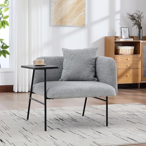 staronce Polstersessel mit Beistelltisch & Seitentaschen – Relaxsessel aus Chenille, grau, Metallgestell – Armlehnensessel für Wohnzimmer, Leseecke & Homeoffice, 250 kg belastbar