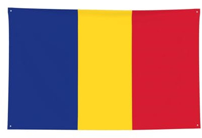 Bandera de Rumania impresa con cuatro agujeros decorados, bordes cosidos, bandera de pared para decoración de pared de oficina y hogar