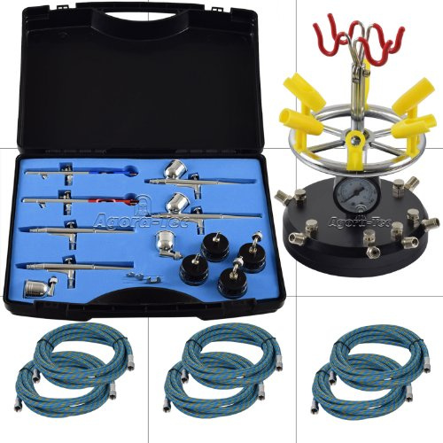 Agora-Tec® Airbrush Pistolen-Set AT-AS-01-I 15-tlg. 6 Pistolen + Halter