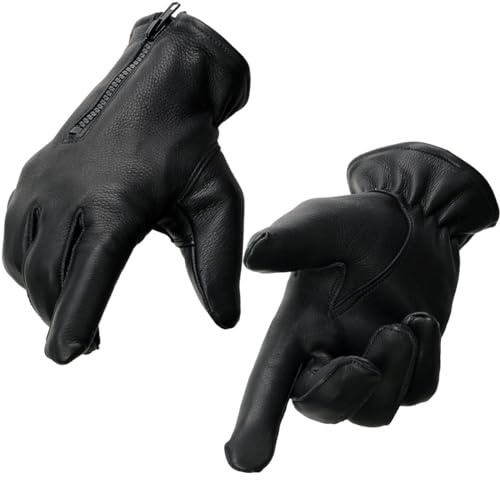 Milwaukee Leather SH866 Men's Thermal Lined USA Deerskin Leather Black Motorcycle Gloves w/Zipper Closure - XXX-Large
