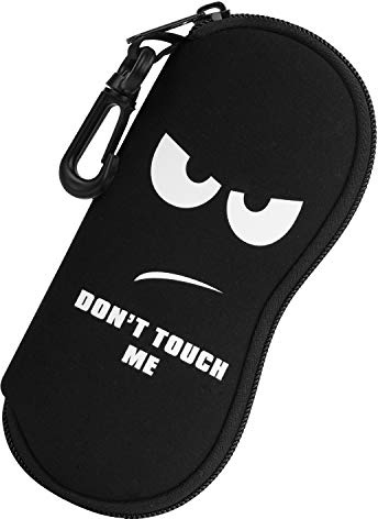 MoKo Funda para gafas - [Ultra Lightweight] Neopreno Cremallera Gafas de Sol Bolsa con Clip de Cinturón para Gafas Marco Estuche Portátil para Llaves, Lápices, Tarjetas, Don't Touch Me