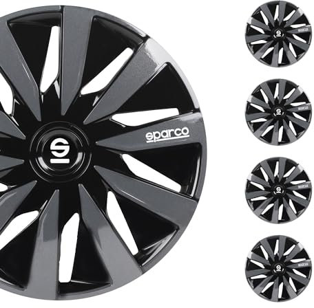 Sparco Set 4 copricerchi 15' pollici copriruota auto Lazio SPC1591BKGR nero grigio