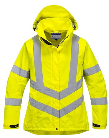 Portwest LW70 Jacka 300D Med Dragkedja Dam Vattentät Hållbar Maskintvättbar | Gul, XS, EN ISO 20471 Klass 3, Lång Ärm, 100% Polyester, Balaclaff Fram, Packa Bort Avtagbar Huva, Dubbel PU-Belagd