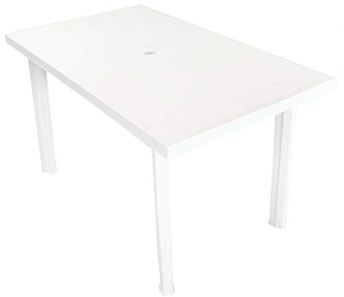 vidaXL Gartentisch mit Schirmloch Witterungsbeständig Esstisch Campingtisch Tisch Terrassentisch Gartenmöbel Weiß 126x76x72cm Kunststoff