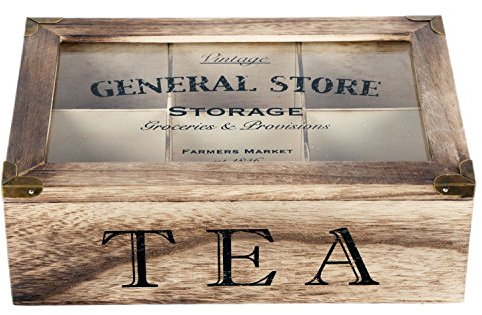 Carousel Home and Gifts Rustic Vintage Style General Store 6 Compartment Wooden Tea Bag Box Chest