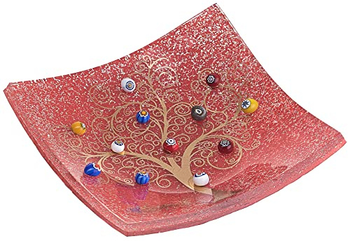 Sospiri Venezia Dekoteller - Ablageschale/Dekoschale aus Murano-Glas mit Lebensbaum und Murine, Handgefertigt, Geschenkidee für Zuhause und Eingangsbereich 9x9 cm