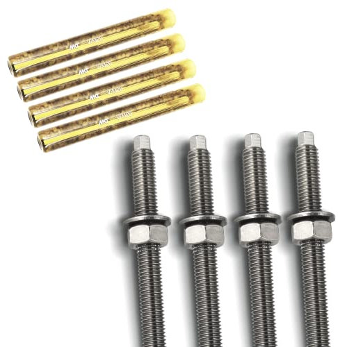 PROTECH 4 Stück Verbundankerstangen M12x160 Verbundanker rostfreier Edelstahl A4 V4A Schwerlastdübel mit Mörtelpatrone