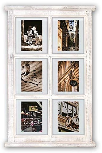 matches21 Bilderrahmen Collage Fenster Multirahmen 6 Fotos Galerierahmen Rahmen Fotogalerie Holz gekalkt Vintage weiß