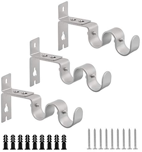 Morobor Gardinenstangenhalterung, doppelte Wandhalterung, verstellbar, strapazierfähig, Hardware für Fenster, Schlafzimmer, 3 Stück (Silber)