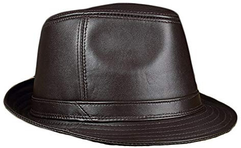 G&F Leder Jazz Cap Herren Schaffell Panama Kurze Krempe Fedoras Hut Gentleman Cap 55-58 cm (Color : Coffee, Size : 55)