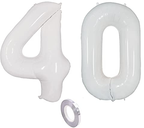 Lot de 2 ballons gonflables en forme de chiffre 40 pour décoration d'anniversaire - Pour homme et femme - Blanc - 40 cm - 40 ballons gonflables à l'hélium