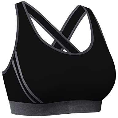 Litherday Sujetador Deportivo Mujer Sin Costuras de Alto Impacto Top Deportivo Push Up con Almohadilla Extraíble para Yoga Fitness Gimnasio y Running, Negro, M