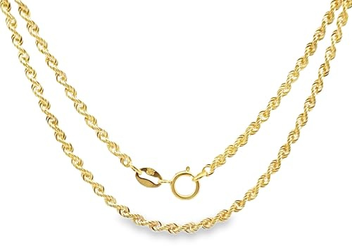World of Jewellery 9ct 2mm Gold Rope Chain Necklace 24 Inch Long