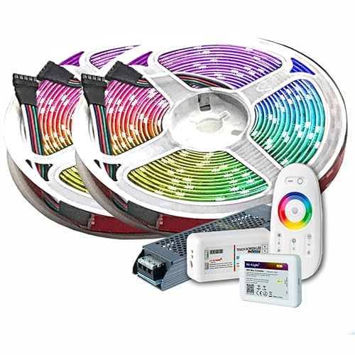 10M PREMIUM 24V RGB+WW RGBW LED Streifen Band Strip 5050 SMD RGB+Warmweiss LED Lichtleiste 600LEDs 60LED's/M+WLAN WiFi MiLight control Smartphone +Netzteil ULTRA SLIM STROMVERSORGUNG Sicher